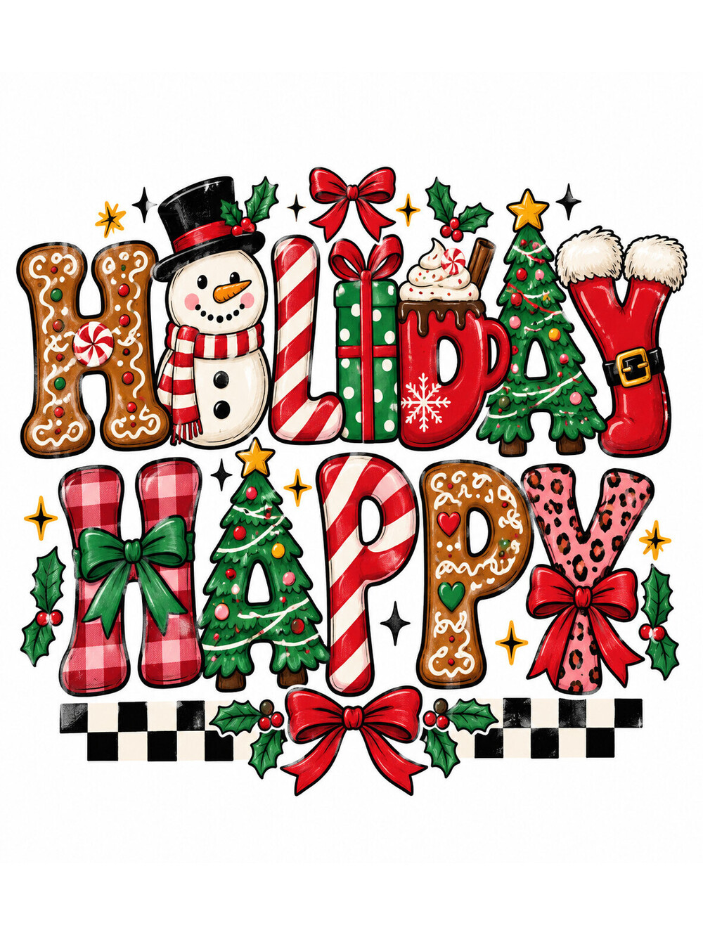 4pcs 10in Holiday Happy Gingerbread Letter Christmas DTF Transfer Ready to Press
